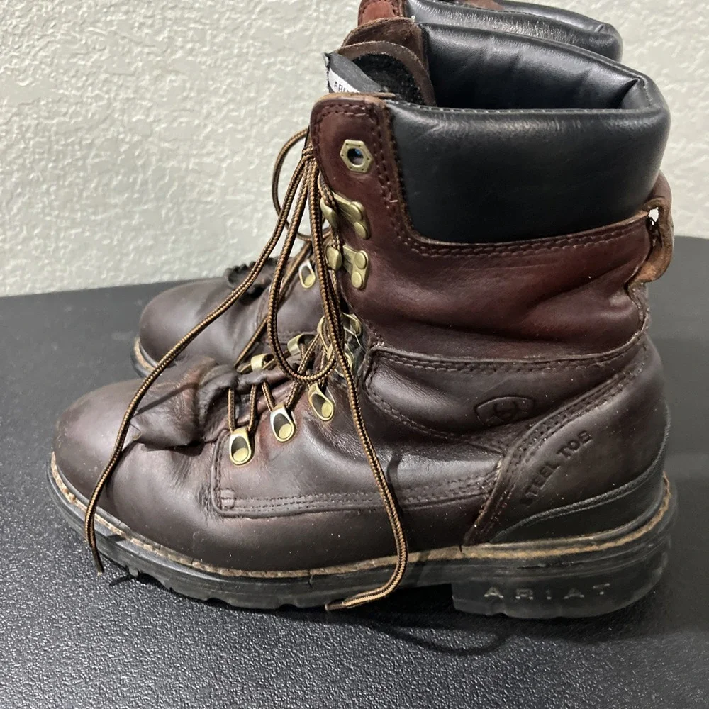 Ariat Work Boots Mens 9.5 Brown Cobalt XR Steel Toe Lace‎ Up Kiltie Leather